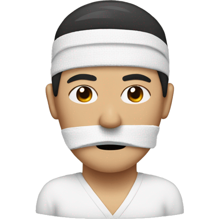 moustache asian man with  bandages on face emoji