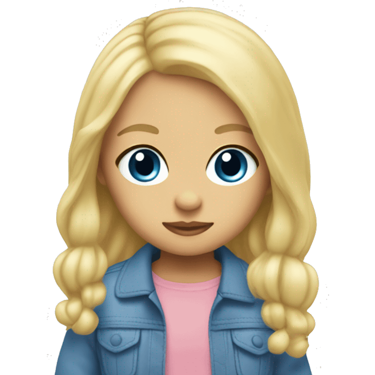 Blonde hair blue eye baby with toy bus emoji