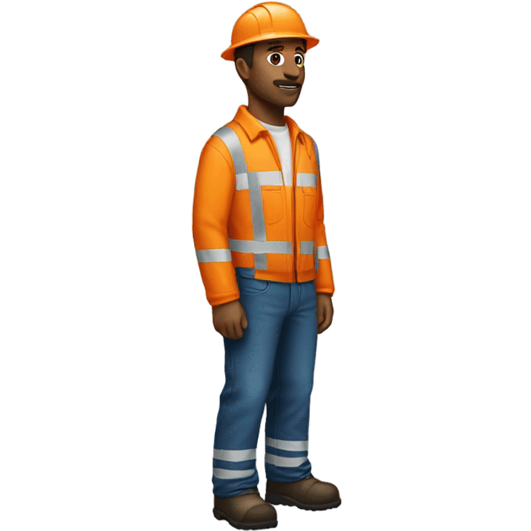 white man standing wearing orange hi visibility overalls  emoji