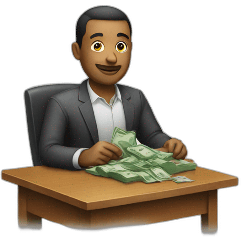 Man with money on a table emoji