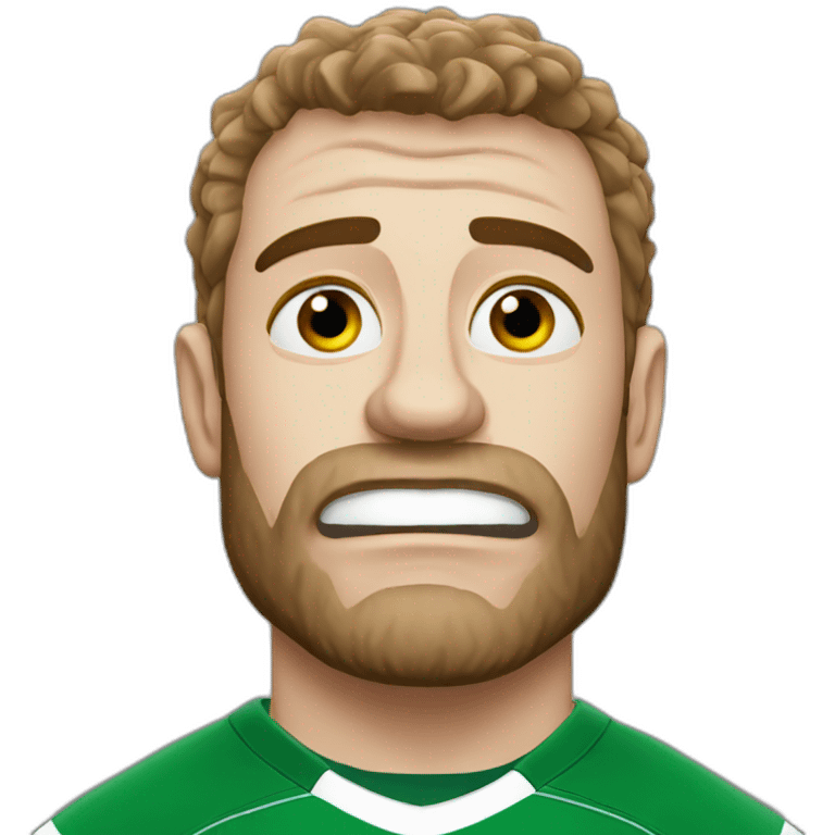 Hungover irish rugby player with red eyes emoji