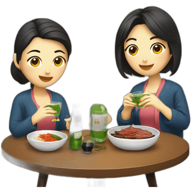 An Asian couple eating Korean bbq and drinking soju emoji