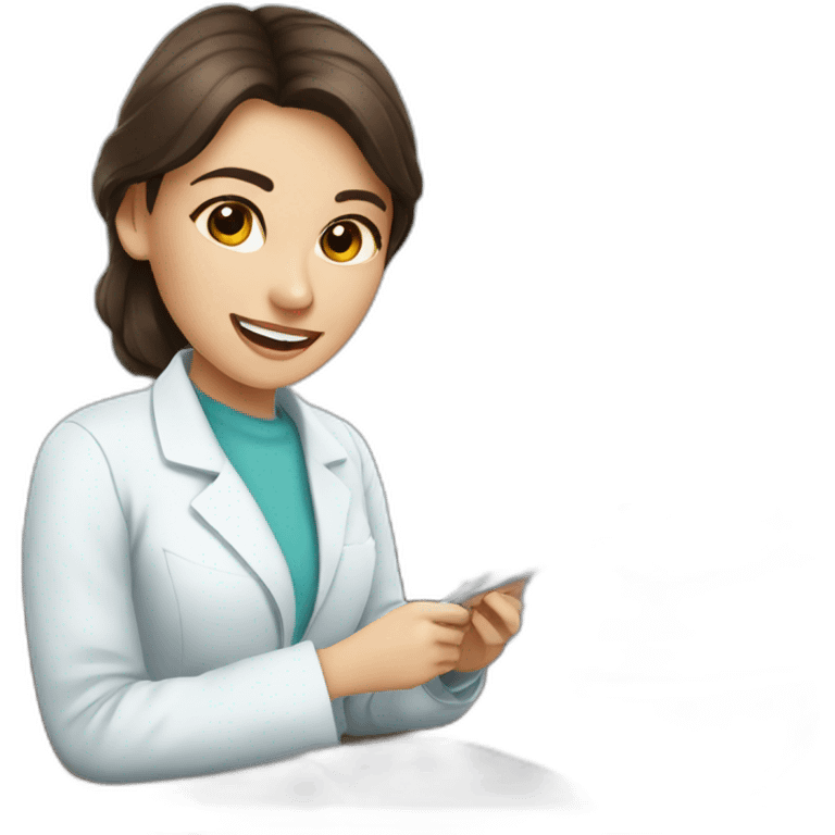 young brunette woman with brown eyes studying dentistry emoji