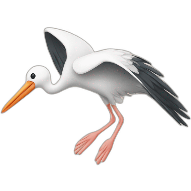 Stork flying, carrying human baby in wraps on beak emoji