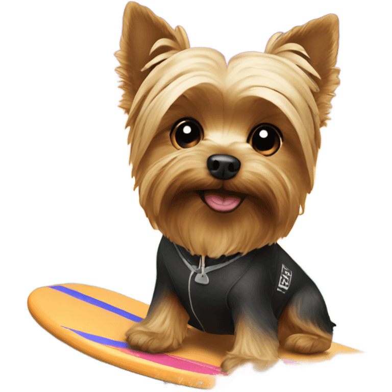 Yorkie surfing on the beach emoji