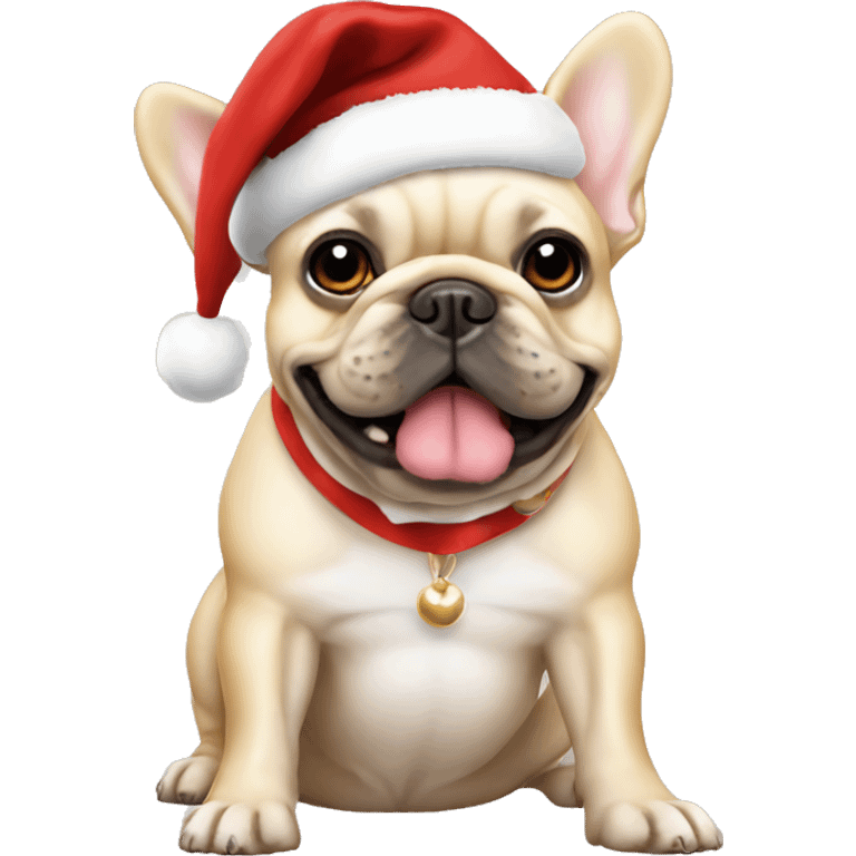 Blonde French bulldog with Santa hat emoji