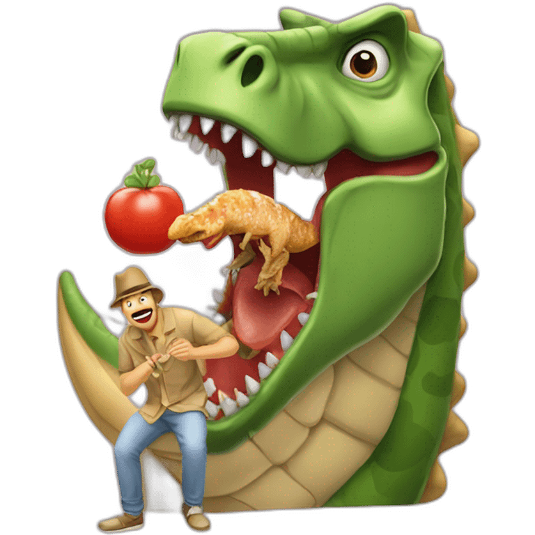 crazy man eating perogis on a dinosaur emoji