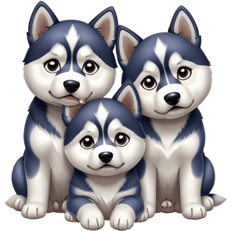 very sad three puppies 
huskies look pitifully emoji