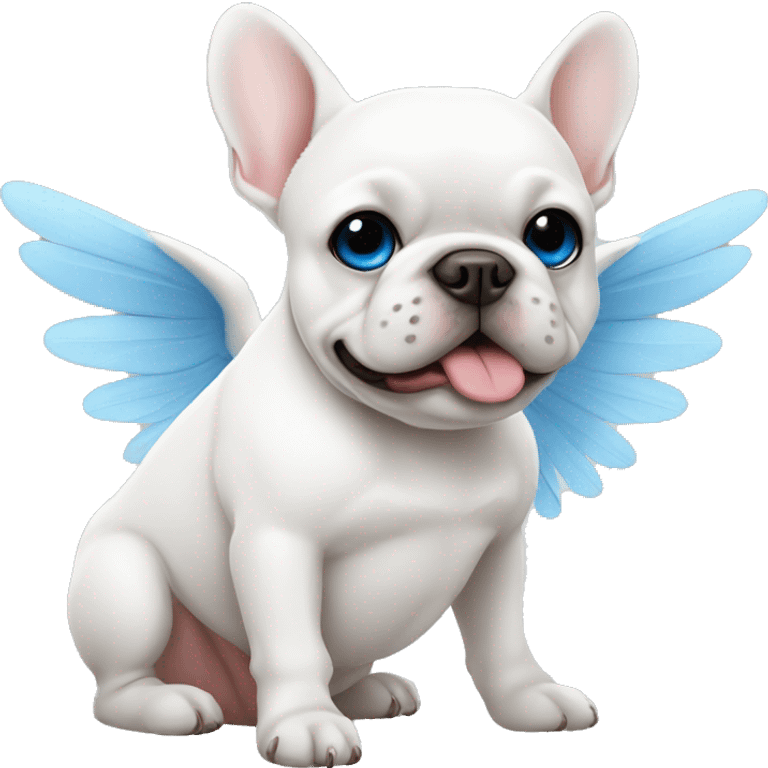 White Frenchie with one blue eye and  wings emoji