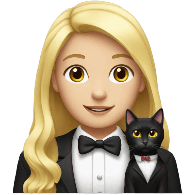 blonde girl with black tuxedo cat emoji