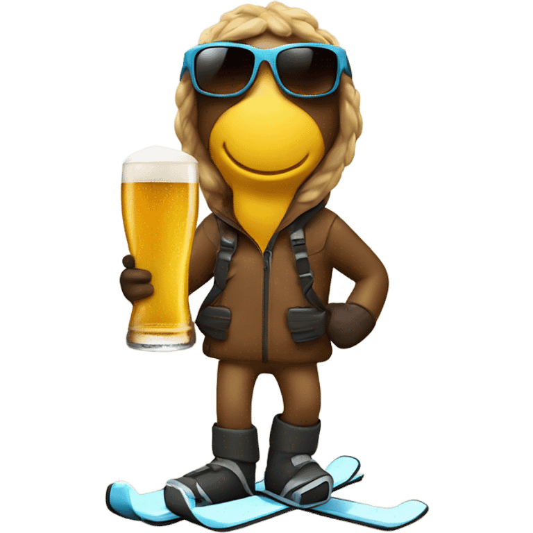 Skiing with a beer and sunglasses emoji