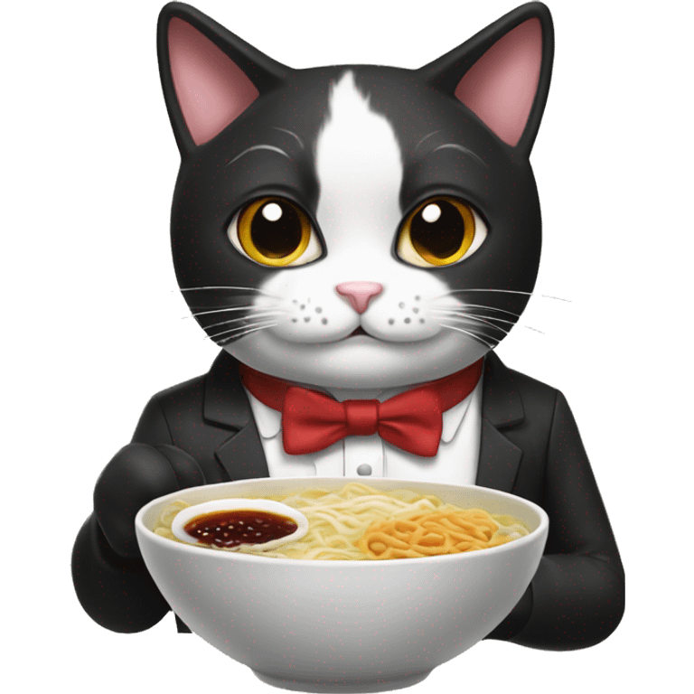 tuxedo cat making ramen and dr pepper emoji