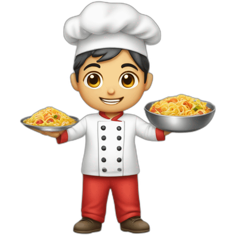 Cute little chef boy holding khinkali in his hands emoji