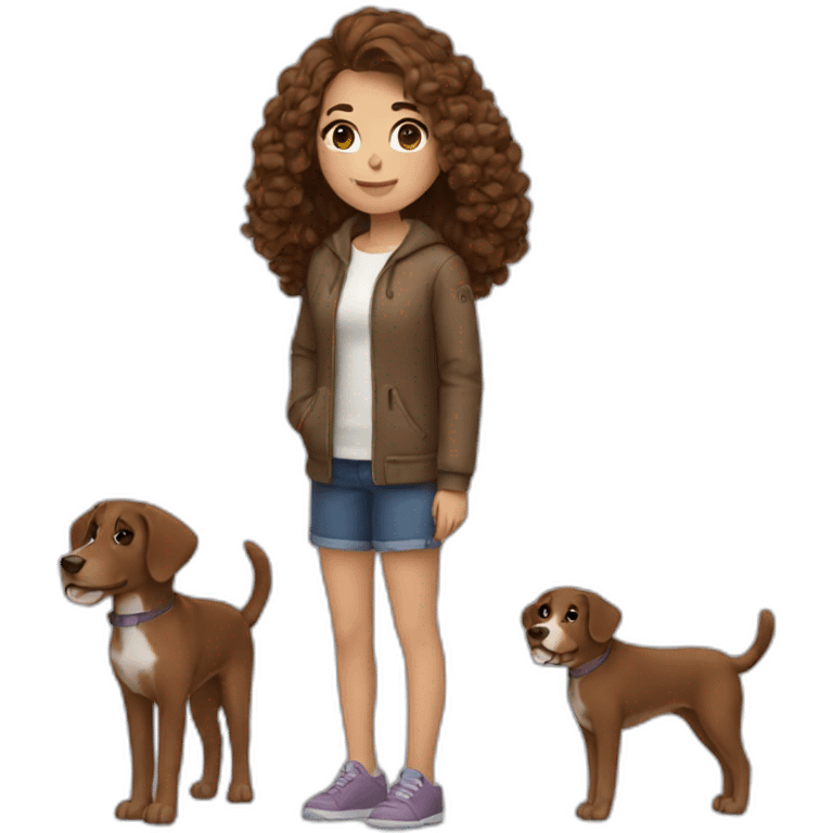 Girl with brown hair and a dog emoji