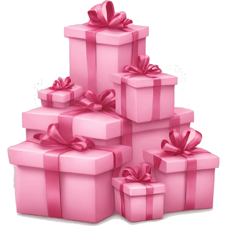 multiple light pink gifts in detail with ribbons under Christmas tree  emoji