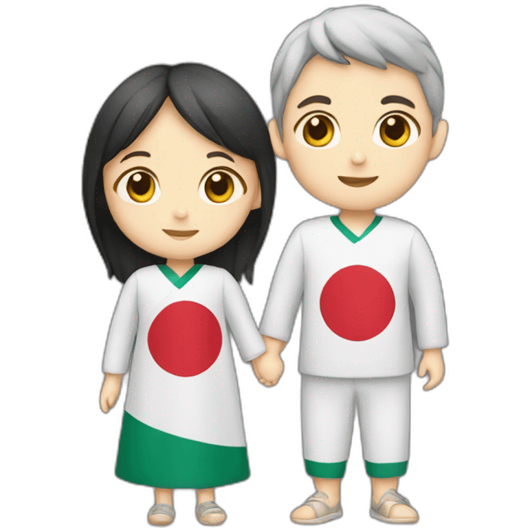 boy and girl holding Japanese flag emoji