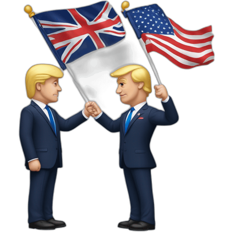 macron qui cerre la main a donalde trump avec des drapeau francais et uk derriere emoji