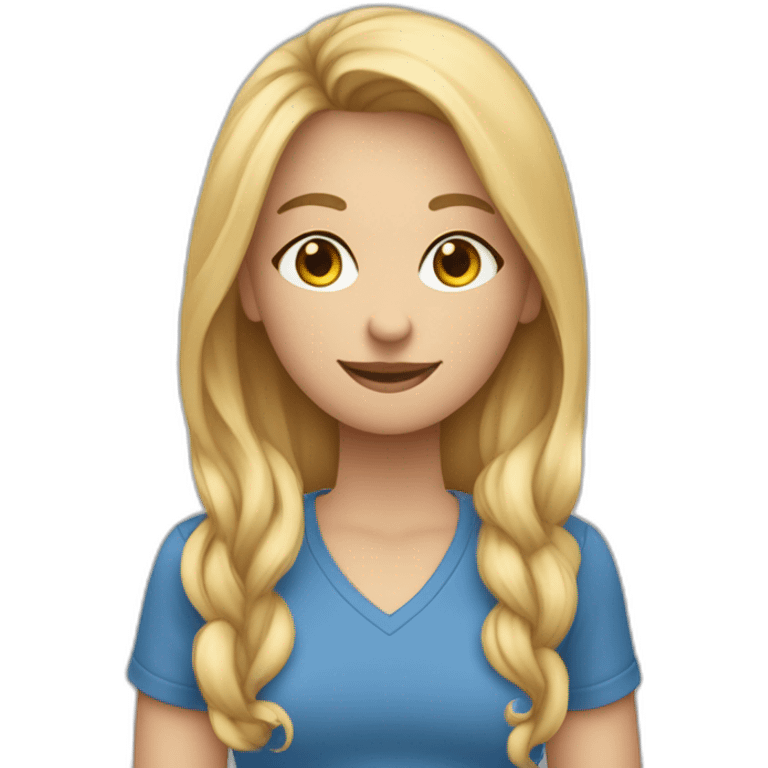 Een moeder met blond haar en een blauwe shirt waar op staat de anderen moeders doen ook maar wat en een spijkerbroek emoji