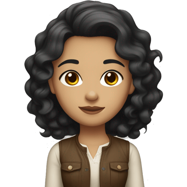 A girl with black wavy hair, small brown eyes, brown eyebrows, good outfit, and light skin emoji