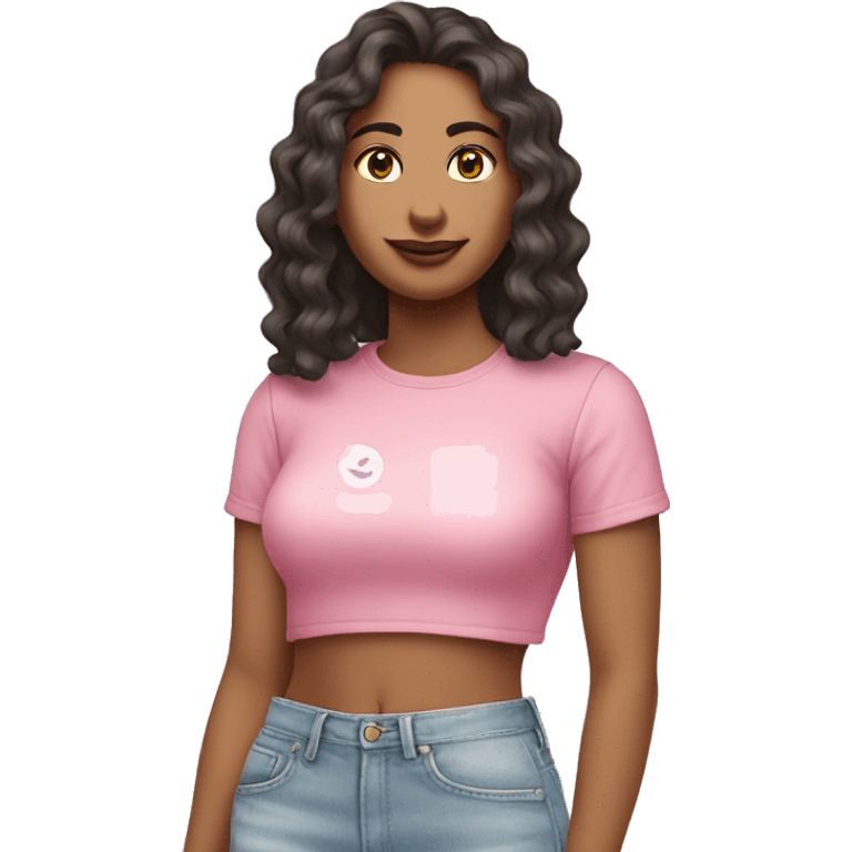 pink shirt white crop top women emoji fair skin wavey hair  emoji