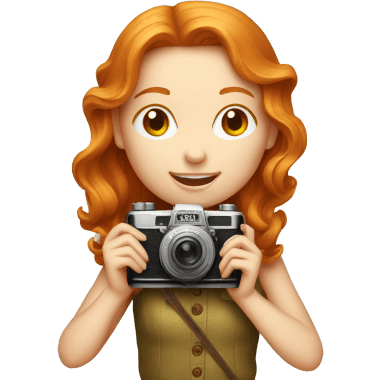 Ginger girl with vintage camera emoji