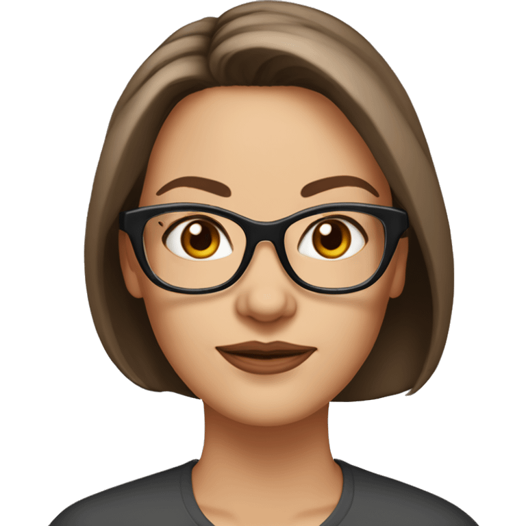 50 years old girl
long brown hair with straight styling
light skin
glasses with refined frame
Brown eyes with cat eye liner emoji