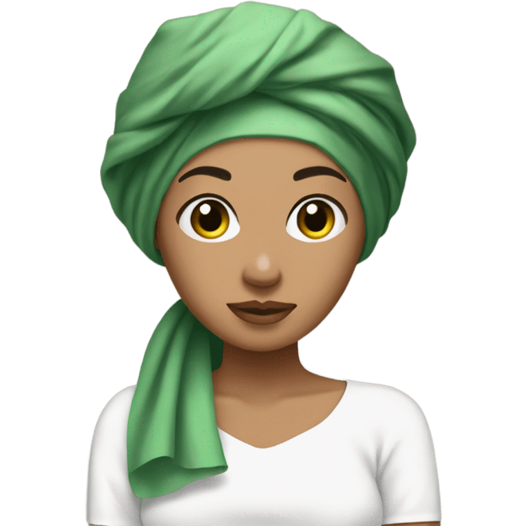 Tan Girl black hair with white towel on her head and green skincare mask on emoji