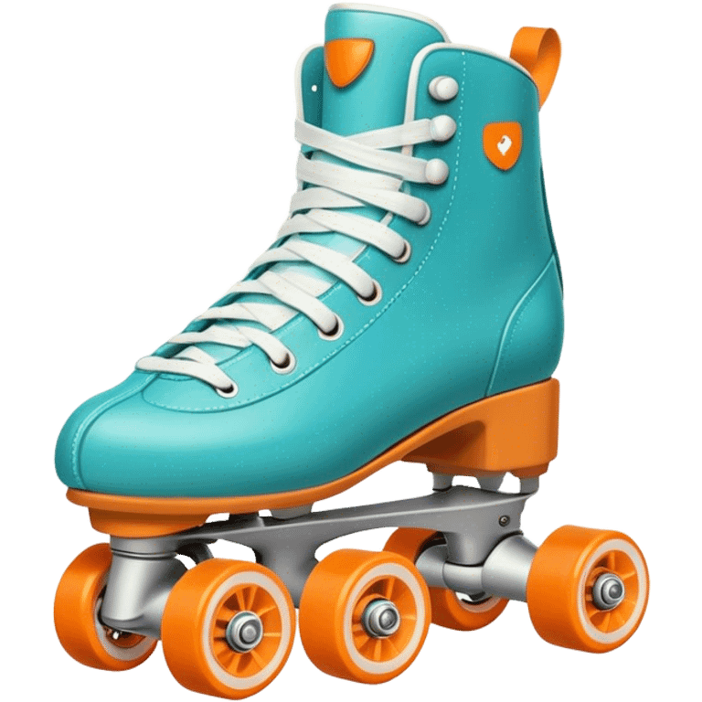 Realistic turquoise and white roller skate with orange wheels emoji