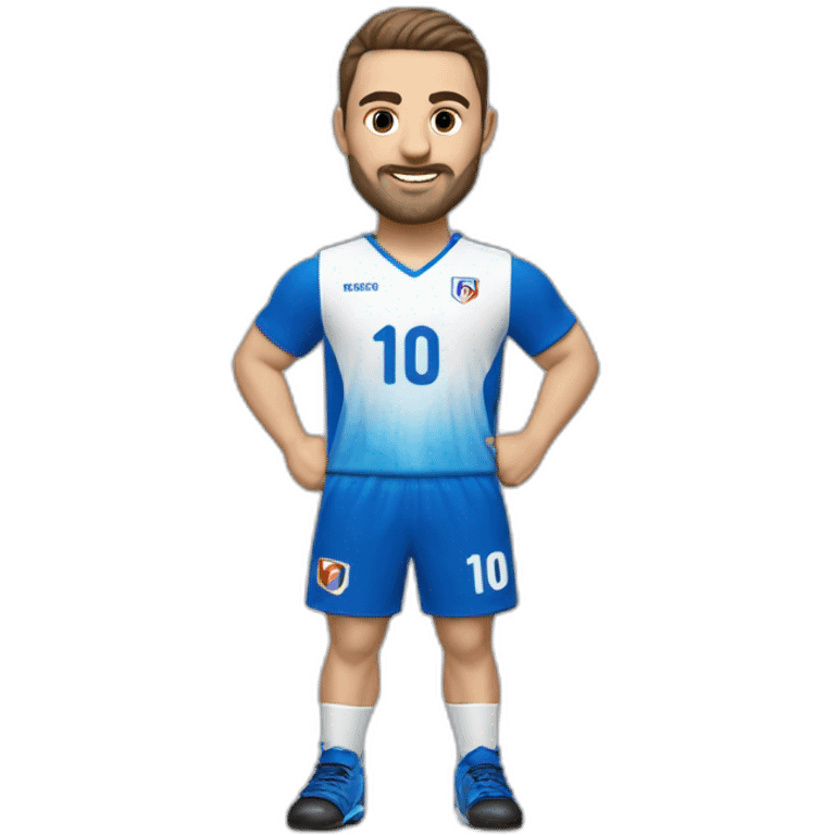 Joueur de handball blanc en maillot bleu manche courte numéro 10 emoji