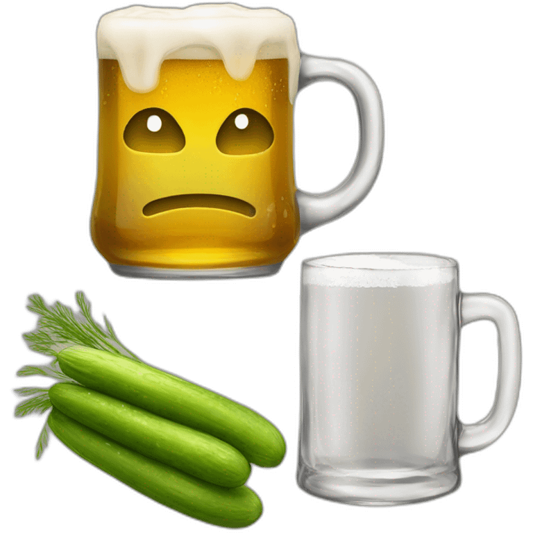 A glass mug filled with beer, and there is a dill pickle in the beer emoji