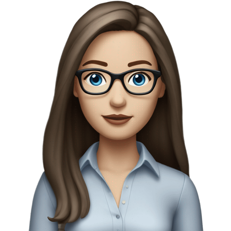 CHyper Realistic pale elegant classy model, straight shoulder length brunette, glasses and blue eyes  emoji