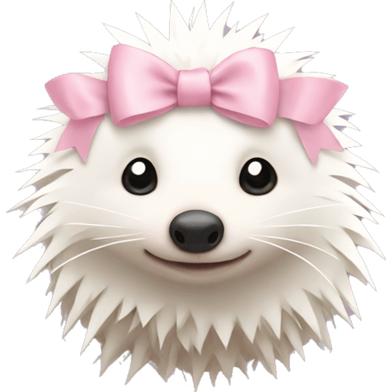 White hedgehog with pastel pink bow emoji