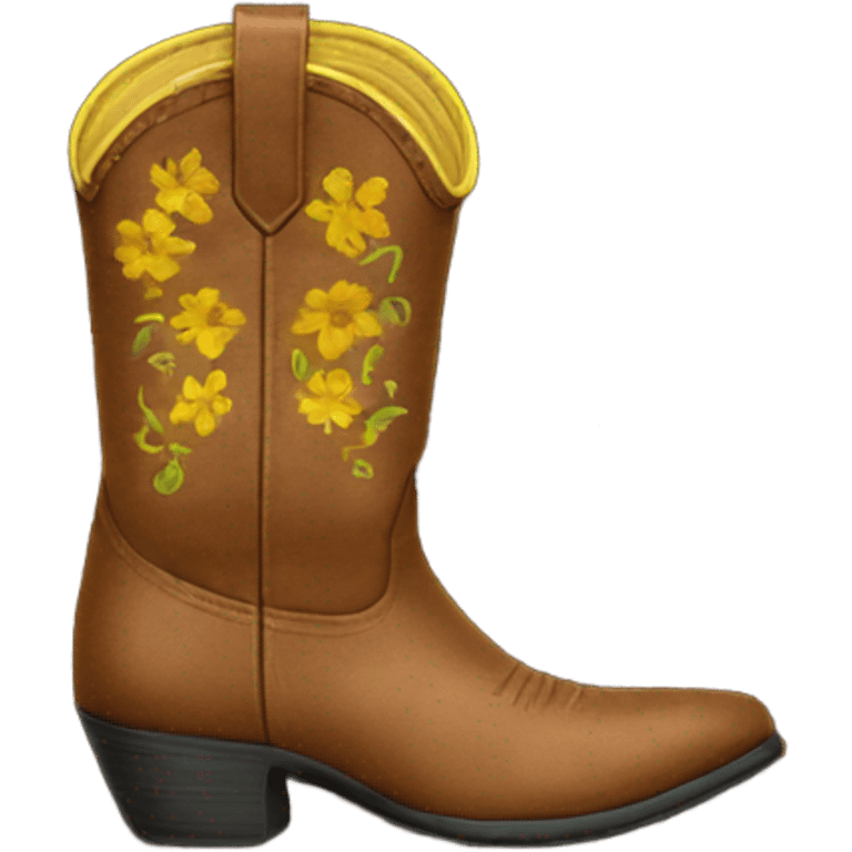 Brown cowgirl boots with yellow sunflowers stitched on them emoji