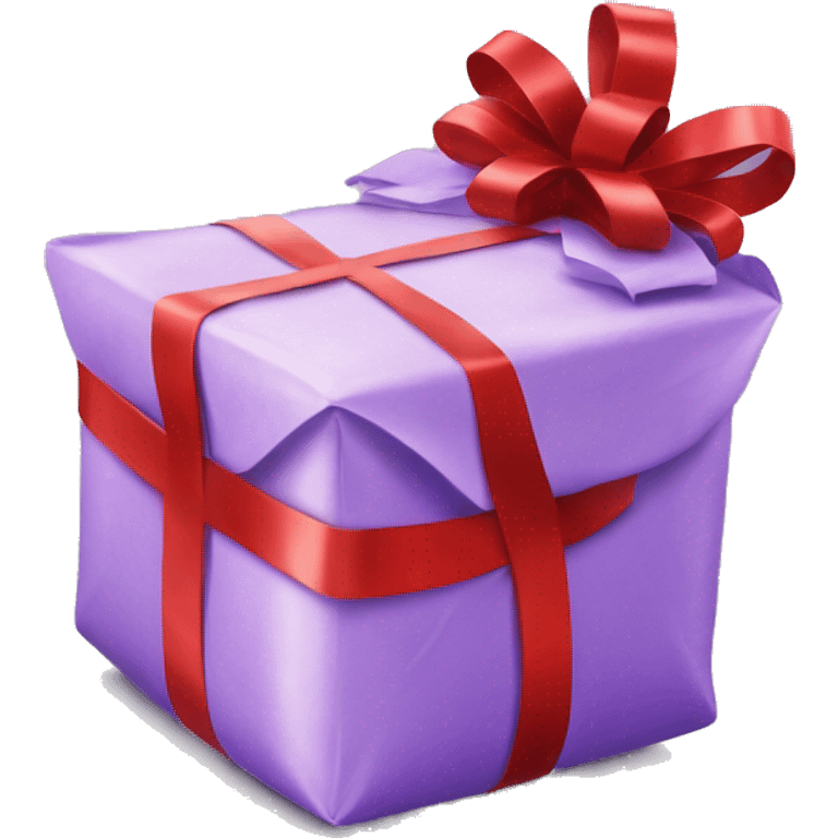 lilac-irridescent gift wrapped in red ribbon emoji