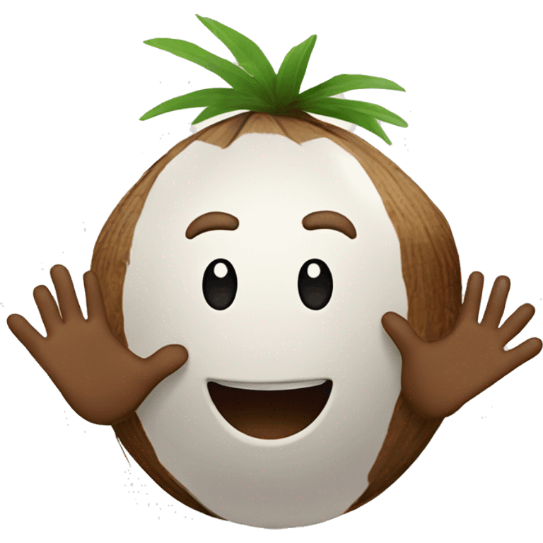 Cartoon coconut with hands clapping emoji