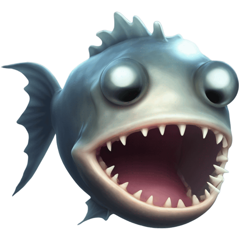 Anglerfish with a glowing lure hanging from its forehead, sharp teeth, and big eyes. emoji