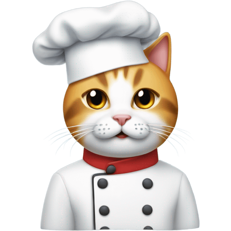 Cat with chef hat and cutting board with chopped up fish on it emoji