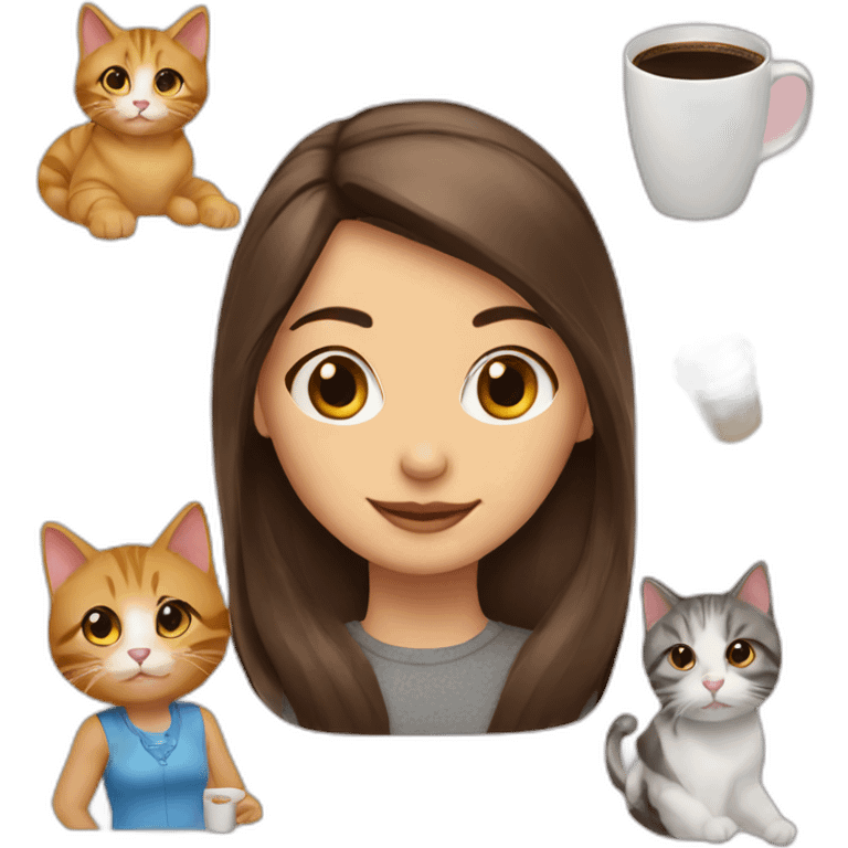 A girl with two American shot hair cats and a coffee machine emoji