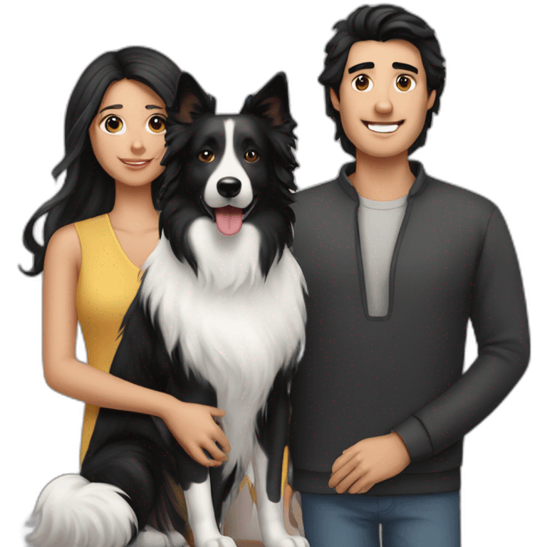 Family  man, long black hair woman and black border collie emoji