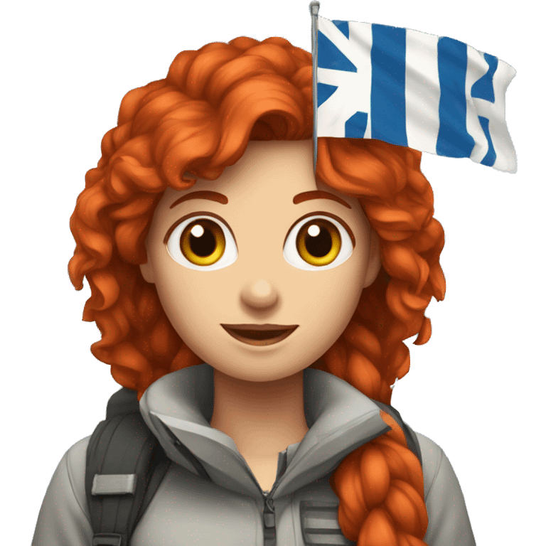 a red hair female on everest with greek flag emoji