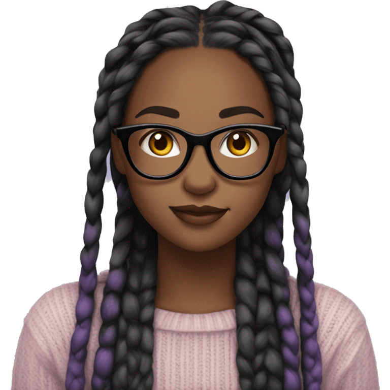  black girl with glasses long black box braids with a light purple sweater emoji