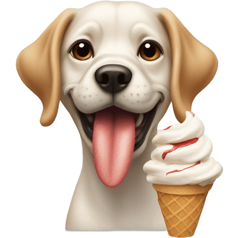 a dog eating an ice cream cone like a crab emoji