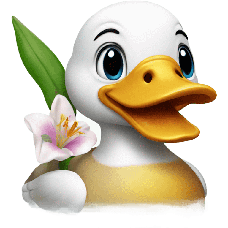 Duck holding a Lily in mouth emoji