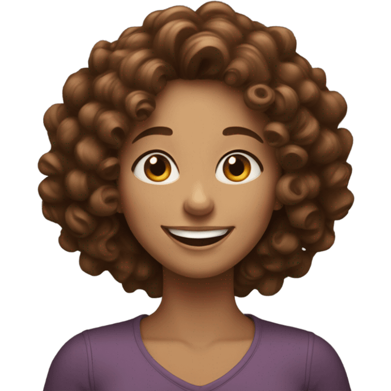 a happy woman with curly brown hair and white skin smiling emoji