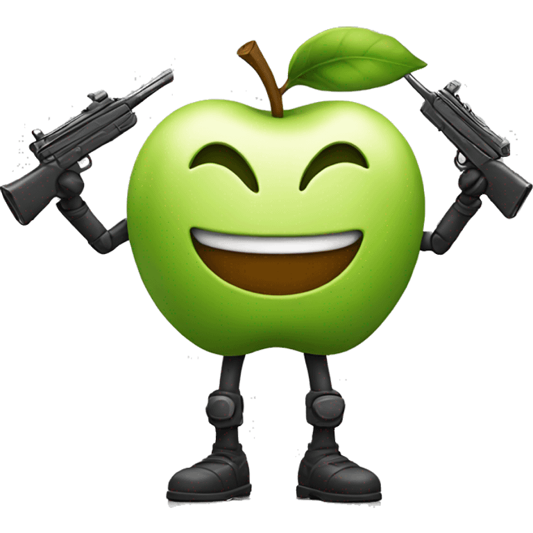 An apple with small arms and legs is smiling happily emoji