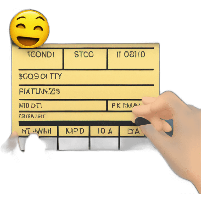 Design a digital clapper board with animated text, in a director's hand on a film set." emoji