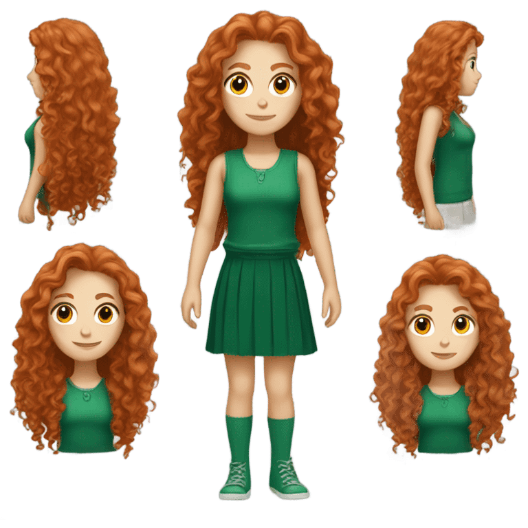 White Girl with long curly red hair wearing green white skin  emoji