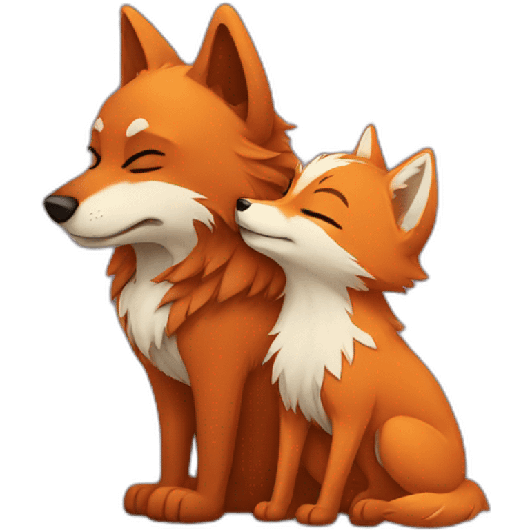 Wolf and fox kissing emoji