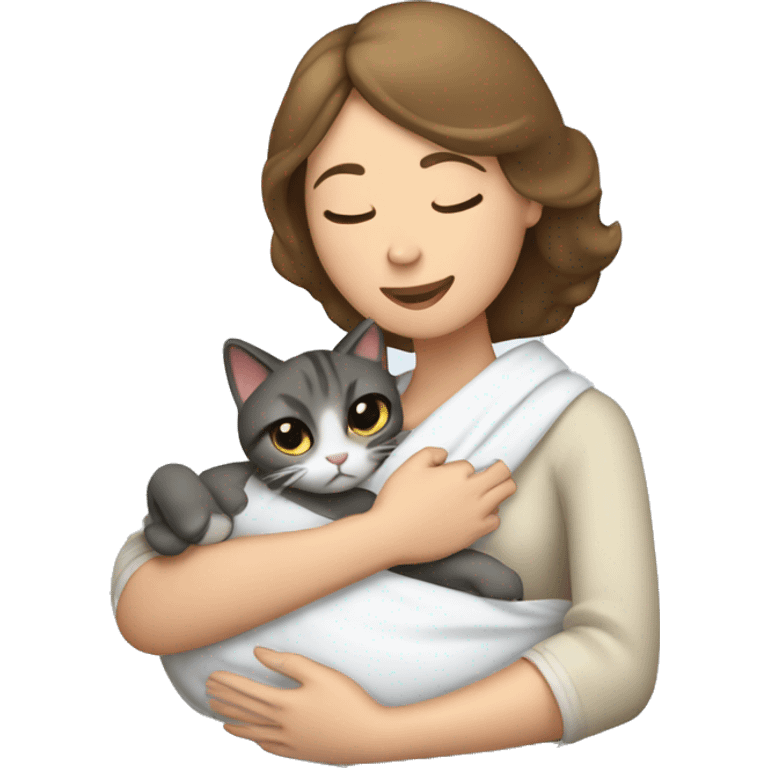 white brunnette mom swaddling a cat emoji