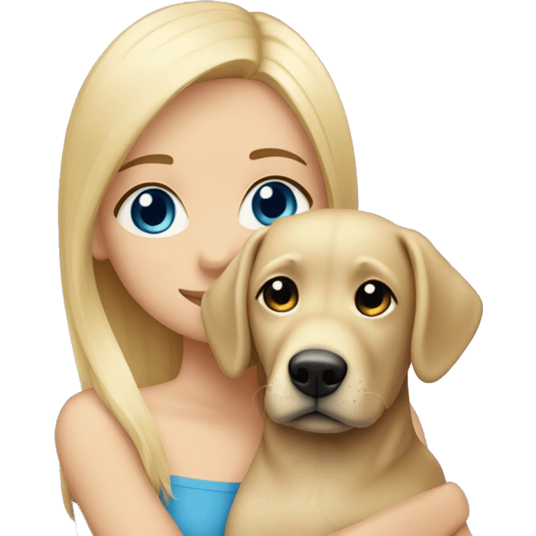 A blonde girl with blue eyes hugging her blonde Labrador lady emoji